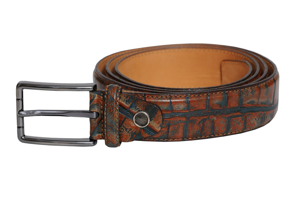 Vegas Brown Blue Leather Men Belt - Yahko Merchandise
