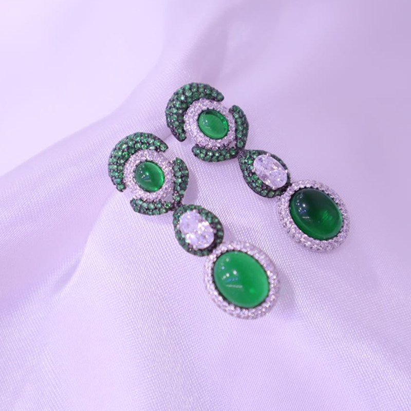Vintage Fashion Versatile Floral Faux Emerald Earrings - Yahko Merchandise