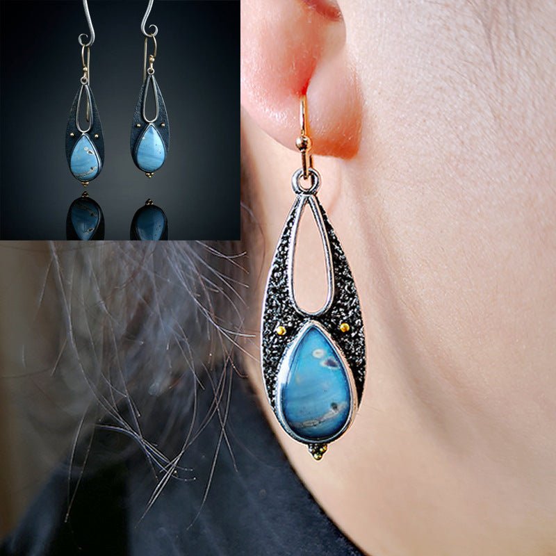 Vintage Tear Drop Blue Resin Earrings for Women Boho Ethnic Tribal Handmade Metal Dangle Long Pendant Earring Brincos - Yahko Merchandise