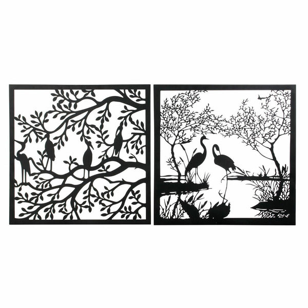 Wall Decoration DKD Home Decor 98 x 1 x 98 cm Black Birds (2 Units) - Yahko Merchandise