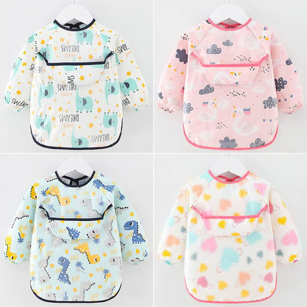 Waterproof Cotton Bib for Kids - Long Sleeve Feeding Apron - Yahko Merchandise