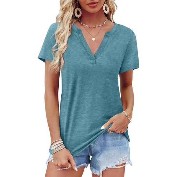 WIHOLL Womens Tops Summer Short Sleeve V Neck Blouses Business Casual Loose Fit Tshirts Trendy Fashion Outfits Shortsleeve Everyday - Yahko Merchandise