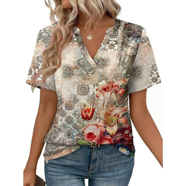 WIHOLL Womens Tops Summer Short Sleeve V Neck Blouses Business Casual Loose Fit Tshirts Trendy Fashion Outfits Shortsleeve Everyday - Yahko Merchandise