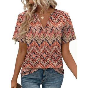 WIHOLL Womens Tops Summer Short Sleeve V Neck Blouses Business Casual Loose Fit Tshirts Trendy Fashion Outfits Shortsleeve Everyday - Yahko Merchandise