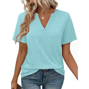 WIHOLL Womens Tops Summer Short Sleeve V Neck Blouses Business Casual Loose Fit Tshirts Trendy Fashion Outfits Shortsleeve Everyday - Yahko Merchandise