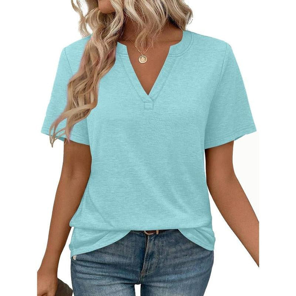 WIHOLL Womens Tops Summer Short Sleeve V Neck Blouses Business Casual Loose Fit Tshirts Trendy Fashion Outfits Shortsleeve Everyday - Yahko Merchandise