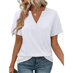 WIHOLL Womens Tops Summer Short Sleeve V Neck Blouses Business Casual Loose Fit Tshirts Trendy Fashion Outfits Shortsleeve Everyday - Yahko Merchandise