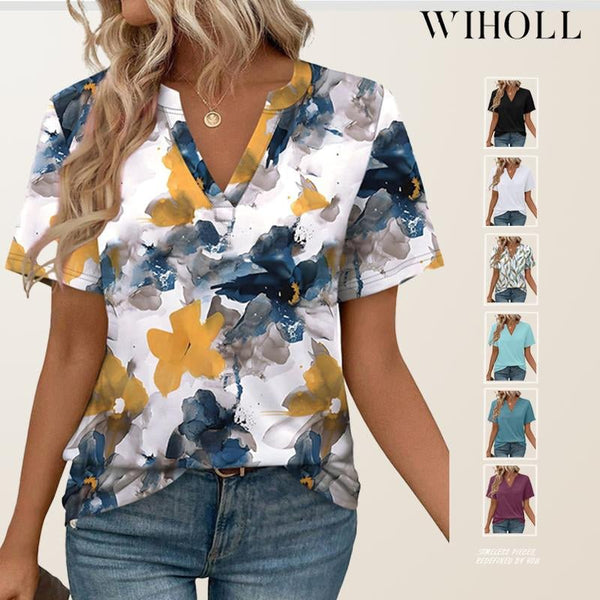 WIHOLL Womens Tops Summer Short Sleeve V Neck Blouses Business Casual Loose Fit Tshirts Trendy Fashion Outfits Shortsleeve Everyday - Yahko Merchandise