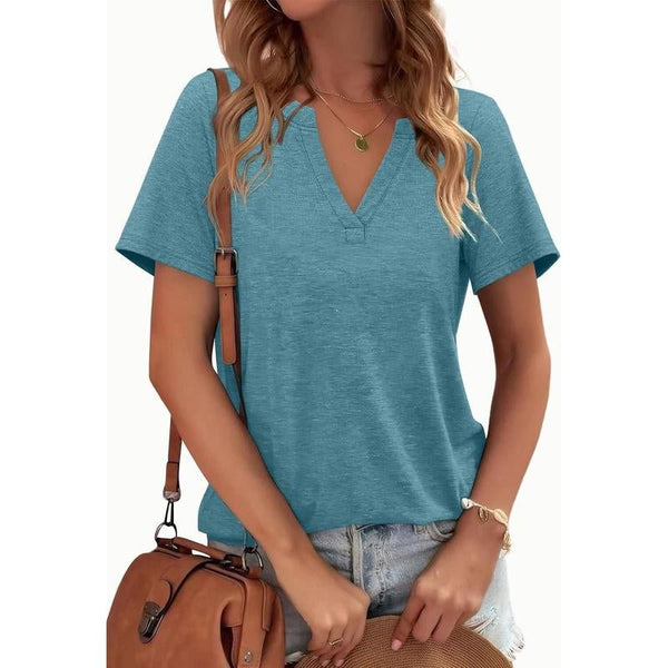 WIHOLL Womens Tops Summer Short Sleeve V Neck Blouses Business Casual Loose Fit Tshirts Trendy Fashion Outfits Shortsleeve Everyday - Yahko Merchandise