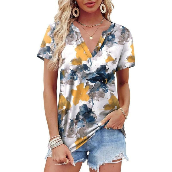 WIHOLL Womens Tops Summer Short Sleeve V Neck Blouses Business Casual Loose Fit Tshirts Trendy Fashion Outfits Shortsleeve Everyday - Yahko Merchandise