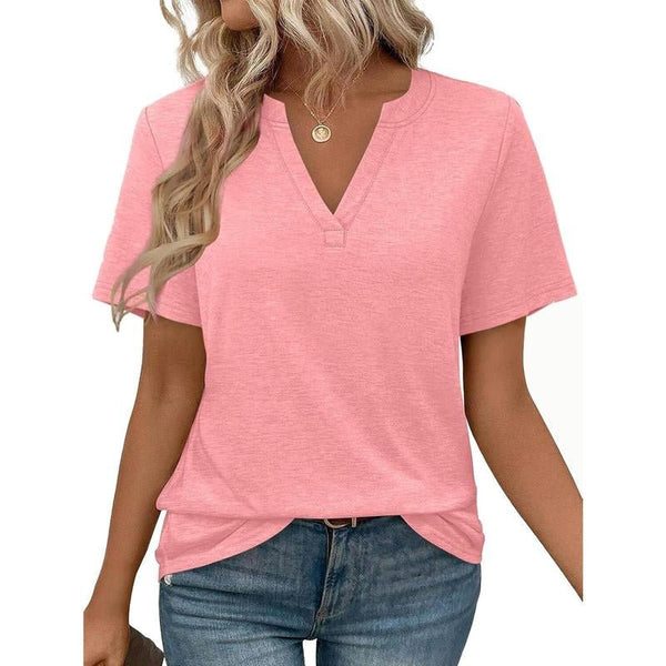 WIHOLL Womens Tops Summer Short Sleeve V Neck Blouses Business Casual Loose Fit Tshirts Trendy Fashion Outfits Shortsleeve Everyday - Yahko Merchandise