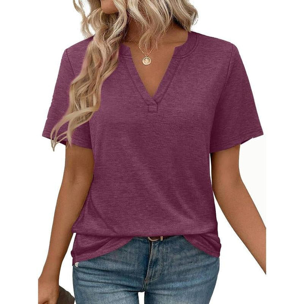 WIHOLL Womens Tops Summer Short Sleeve V Neck Blouses Business Casual Loose Fit Tshirts Trendy Fashion Outfits Shortsleeve Everyday - Yahko Merchandise