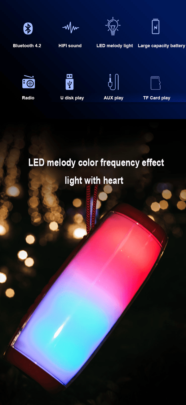 Wireless Portable Bluetooth Stereo Speaker with LED Light - Yahko Merchandise