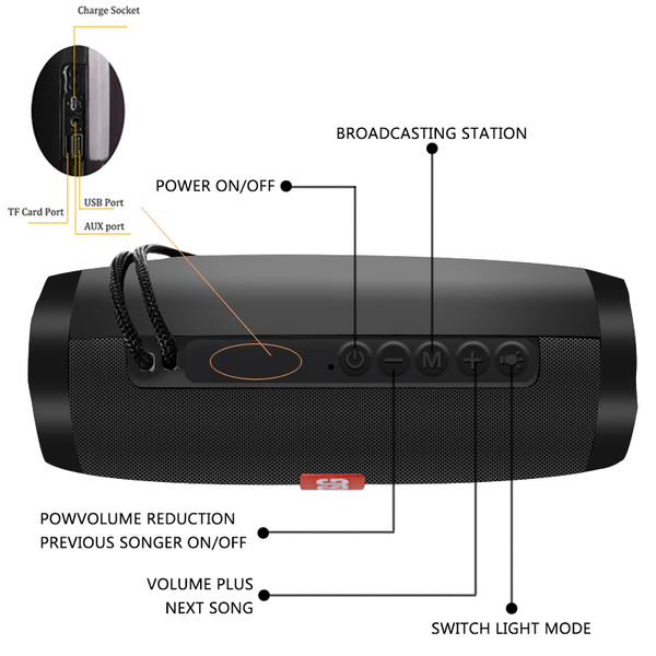 Wireless Portable Bluetooth Stereo Speaker with LED Light - Yahko Merchandise