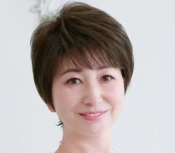 Women's Flower White Short Straight Top Old Flower White Mixed Human Hair Wigs - Yahko Merchandise