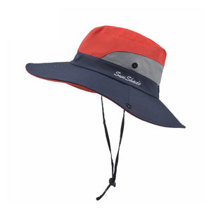 Womens UV Protection Wide Brim Sun Hats Cooling Mesh Ponytail Hole Cap - Yahko Merchandise