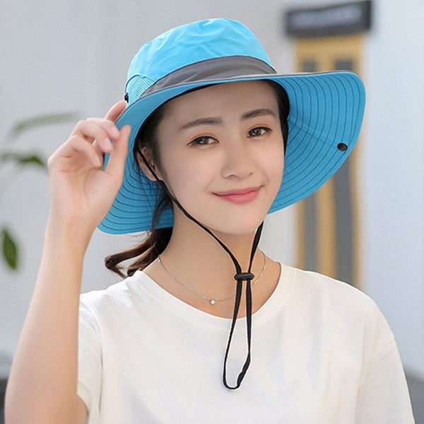 Womens UV Protection Wide Brim Sun Hats Cooling Mesh Ponytail Hole Cap - Yahko Merchandise