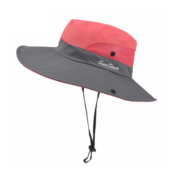 Womens UV Protection Wide Brim Sun Hats Cooling Mesh Ponytail Hole Cap - Yahko Merchandise
