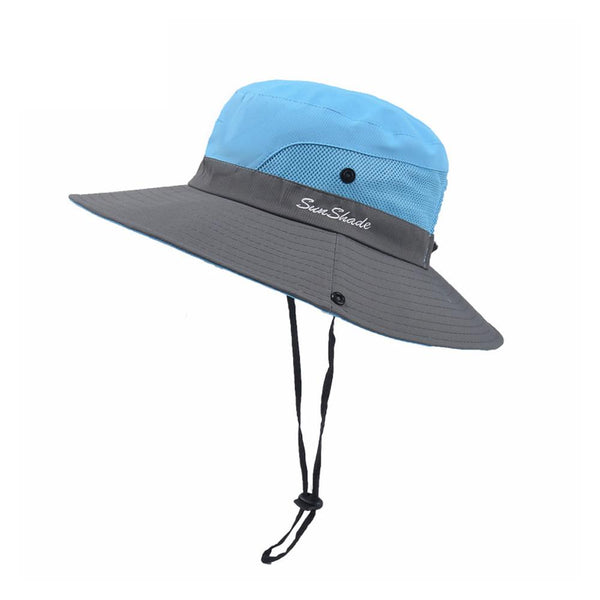 Womens UV Protection Wide Brim Sun Hats Cooling Mesh Ponytail Hole Cap - Yahko Merchandise