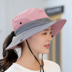 Womens UV Protection Wide Brim Sun Hats Cooling Mesh Ponytail Hole Cap - Yahko Merchandise