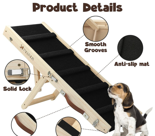 Wooden Adjustable Pet Dog Ladder Foldable Portable Non - slip Ramp - Yahko Merchandise