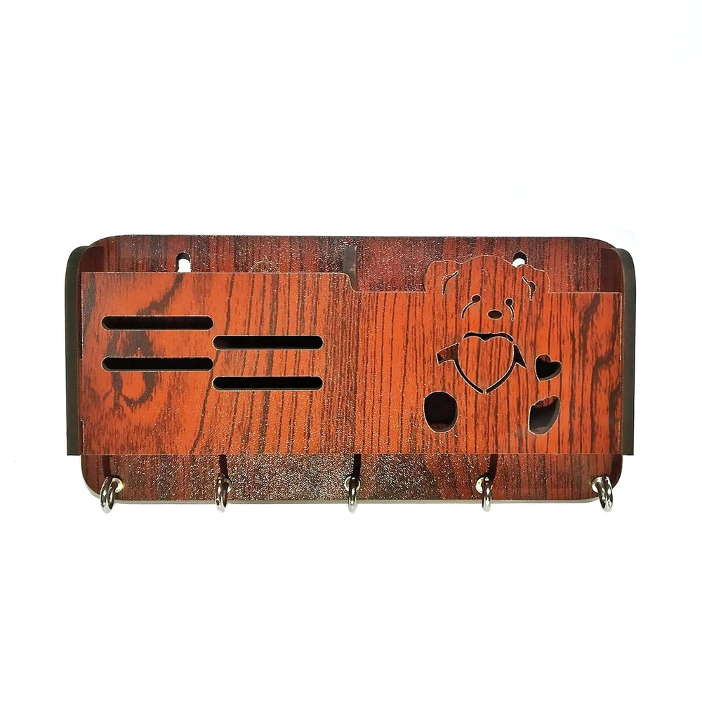Wooden Key Holder for Home Decor with 5 Hooks Wall Mount Brown Color - Yahko Merchandise