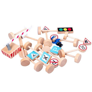 Wooden Road Traffic Signs 15 pcs Wood Pretend Toys for Kids Children - Yahko Merchandise