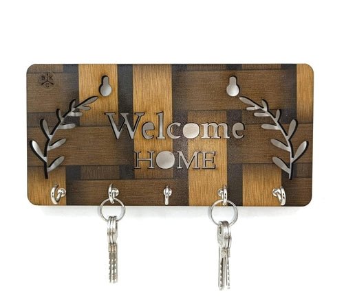 Wooden Welcome Home Key Holder for Home Decor with 5 Hooks Wall Mount - Yahko Merchandise