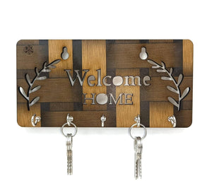 Wooden Welcome Home Key Holder for Home Decor with 5 Hooks Wall Mount - Yahko Merchandise