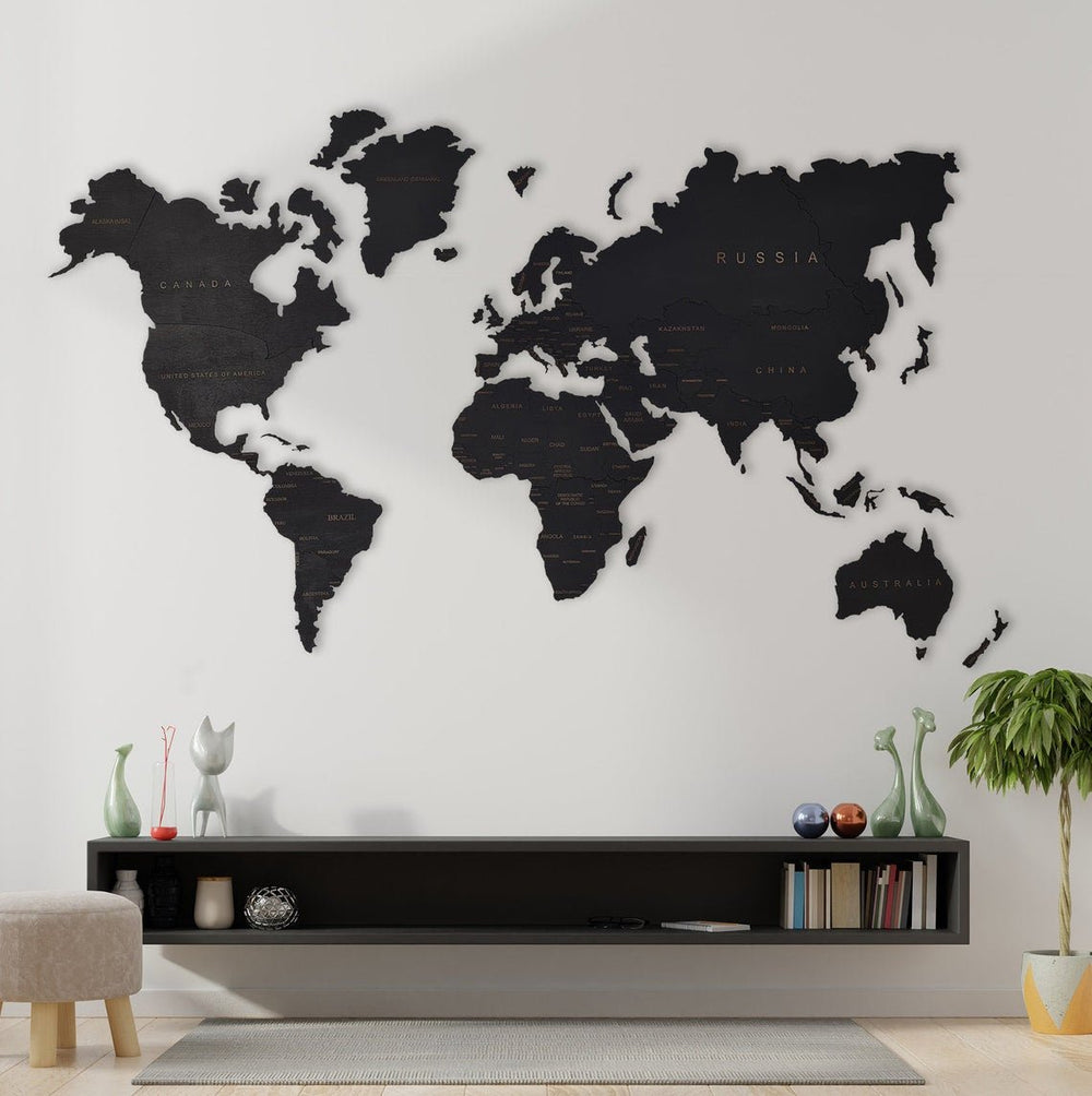 Wooden World Map Rustic Wall Art Home Decor Large Travel Map Wood Gift - Yahko Merchandise