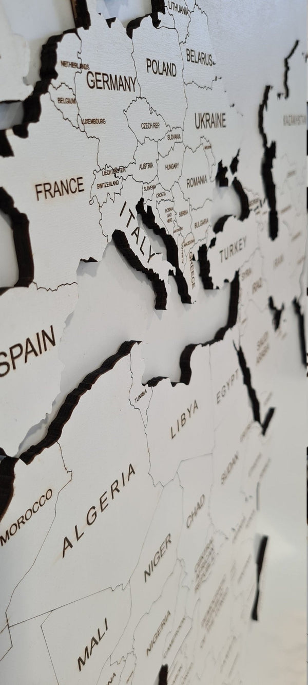 Wooden World Map White Rustic Wall Art Home Decor Travel Map Wood Gift - Yahko Merchandise