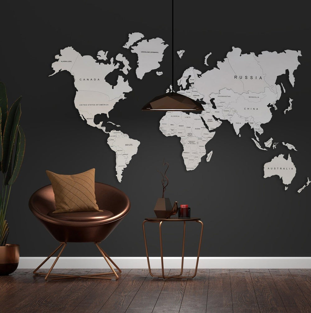 Wooden World Map White Rustic Wall Art Home Decor Travel Map Wood Gift - Yahko Merchandise