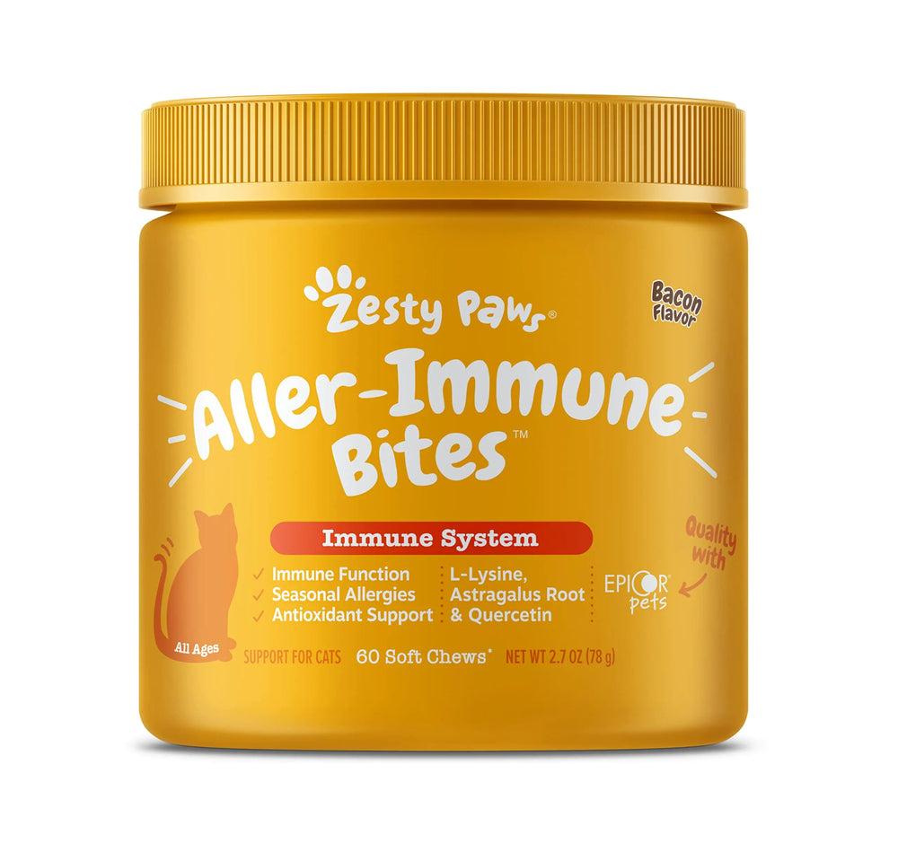Zesty Paws Cat Allergy Relief - Anti Itch Supplement - Omega 3 Probiotics - Salmon Oil Digestive Health - Soft Chews for Skin & Seasonal Allergies - with Epicor Pets - Bacon - 60 Count - Yahko Merchandise