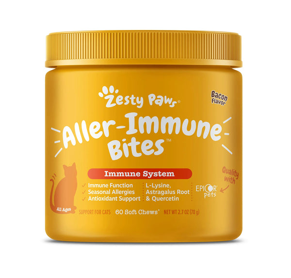 Zesty Paws Cat Allergy Relief - Anti Itch Supplement - Omega 3 Probiotics - Salmon Oil Digestive Health - Soft Chews for Skin & Seasonal Allergies - with Epicor Pets - Bacon - 60 Count - Yahko Merchandise