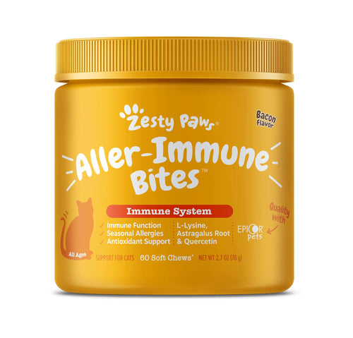 Zesty Paws Cat Allergy Relief - Anti Itch Supplement - Omega 3 Probiotics - Salmon Oil Digestive Health - Soft Chews for Skin & Seasonal Allergies - with Epicor Pets - Bacon - 60 Count - Yahko Merchandise