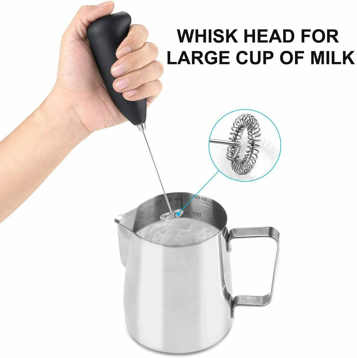 Powerful Milk Frother Handheld Foam Maker for Lattes - Whisk Drink Mixer for Coffee, Mini Foamer for Cappuccino, Frappe, Matcha, Hot Chocolate (Black)