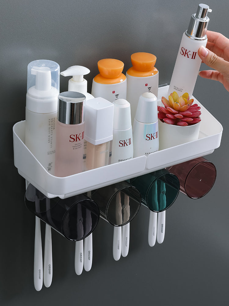 Bathroom Wall Mounted Skin Care and Toothbrush Organizer