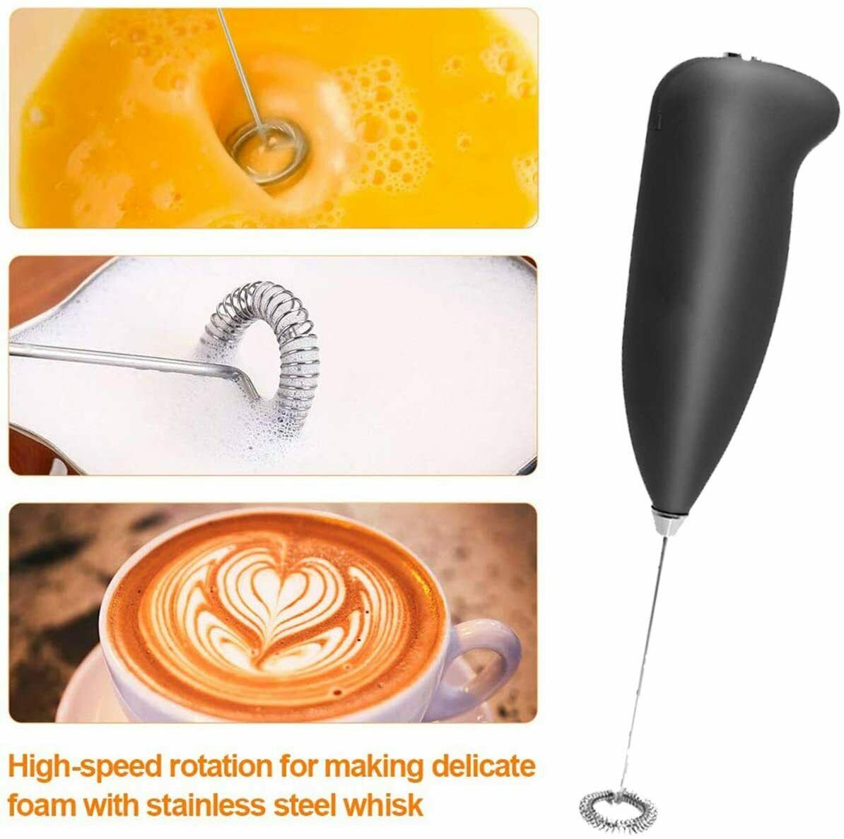 Powerful Milk Frother Handheld Foam Maker for Lattes - Whisk Drink Mixer for Coffee, Mini Foamer for Cappuccino, Frappe, Matcha, Hot Chocolate (Black)