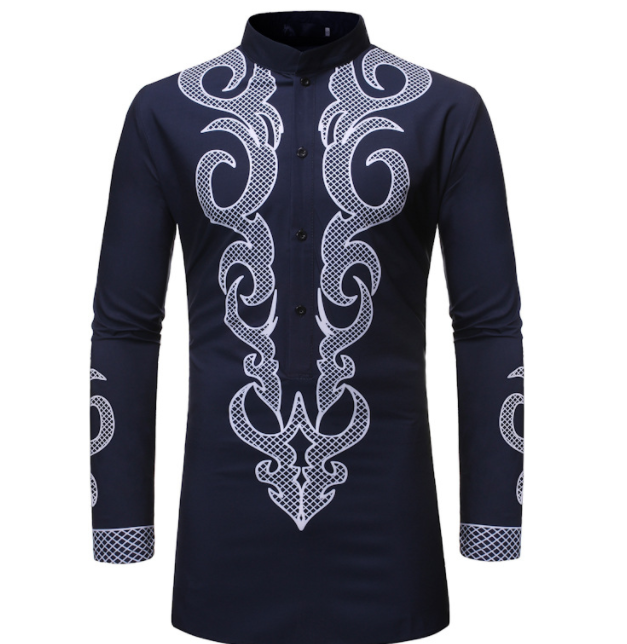 African Dashiki Robe Print Dress Shirt Men Hipster Hip Hop Casual