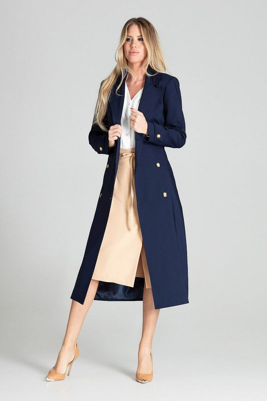 Women Navy Blue Long Coat