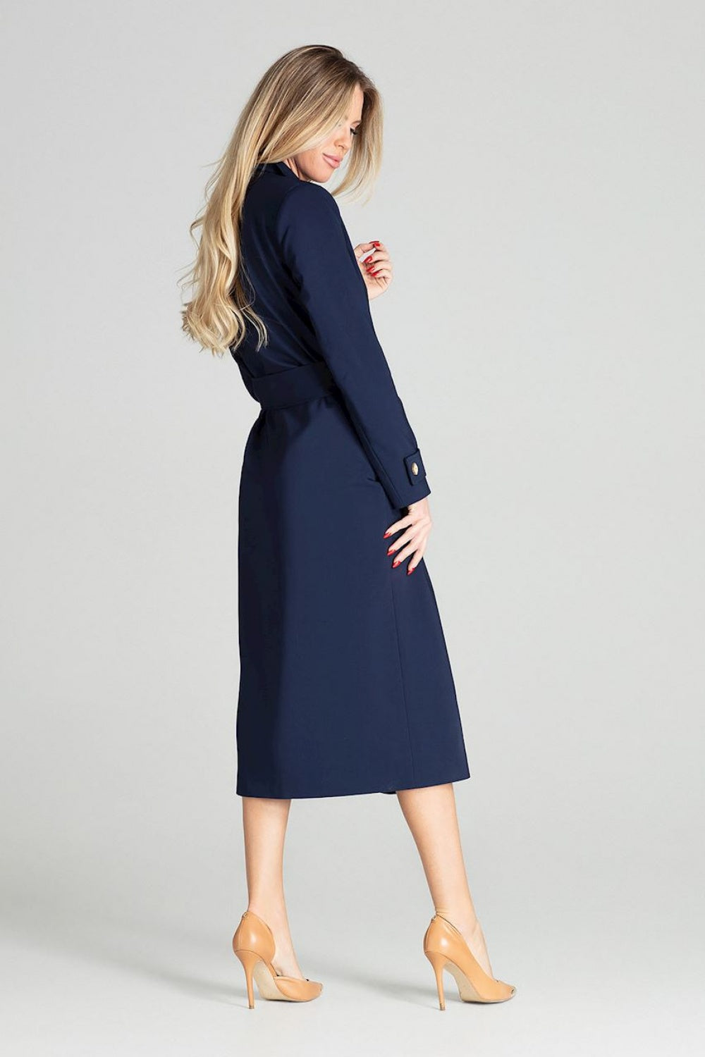 Women Navy Blue Long Coat