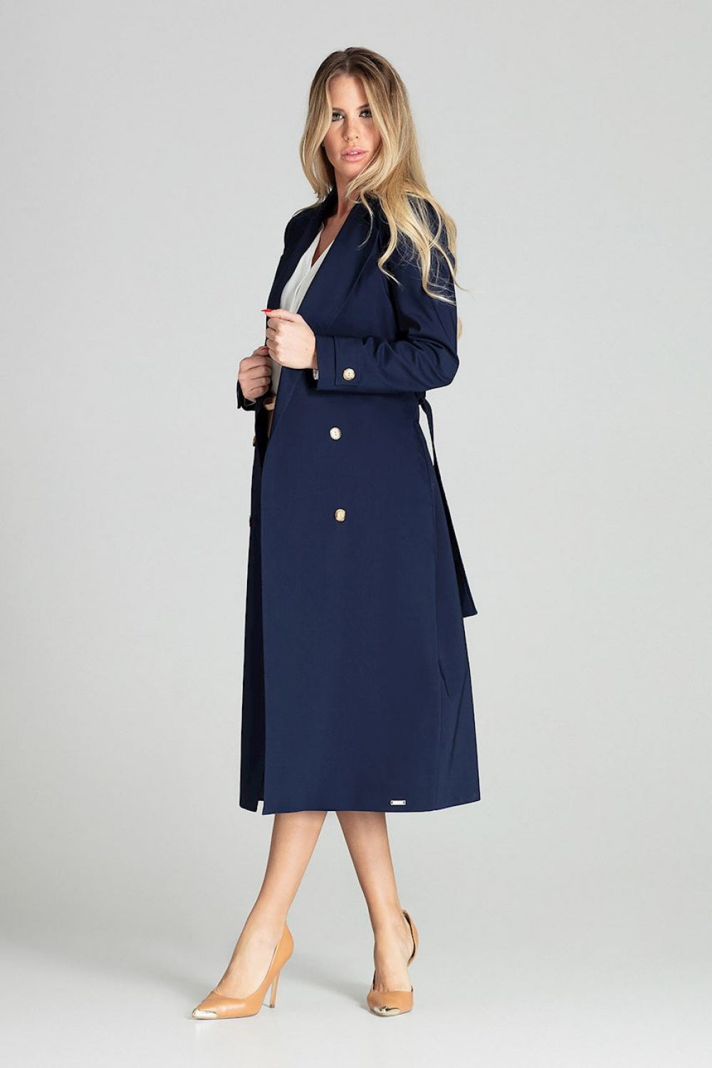 Women Navy Blue Long Coat