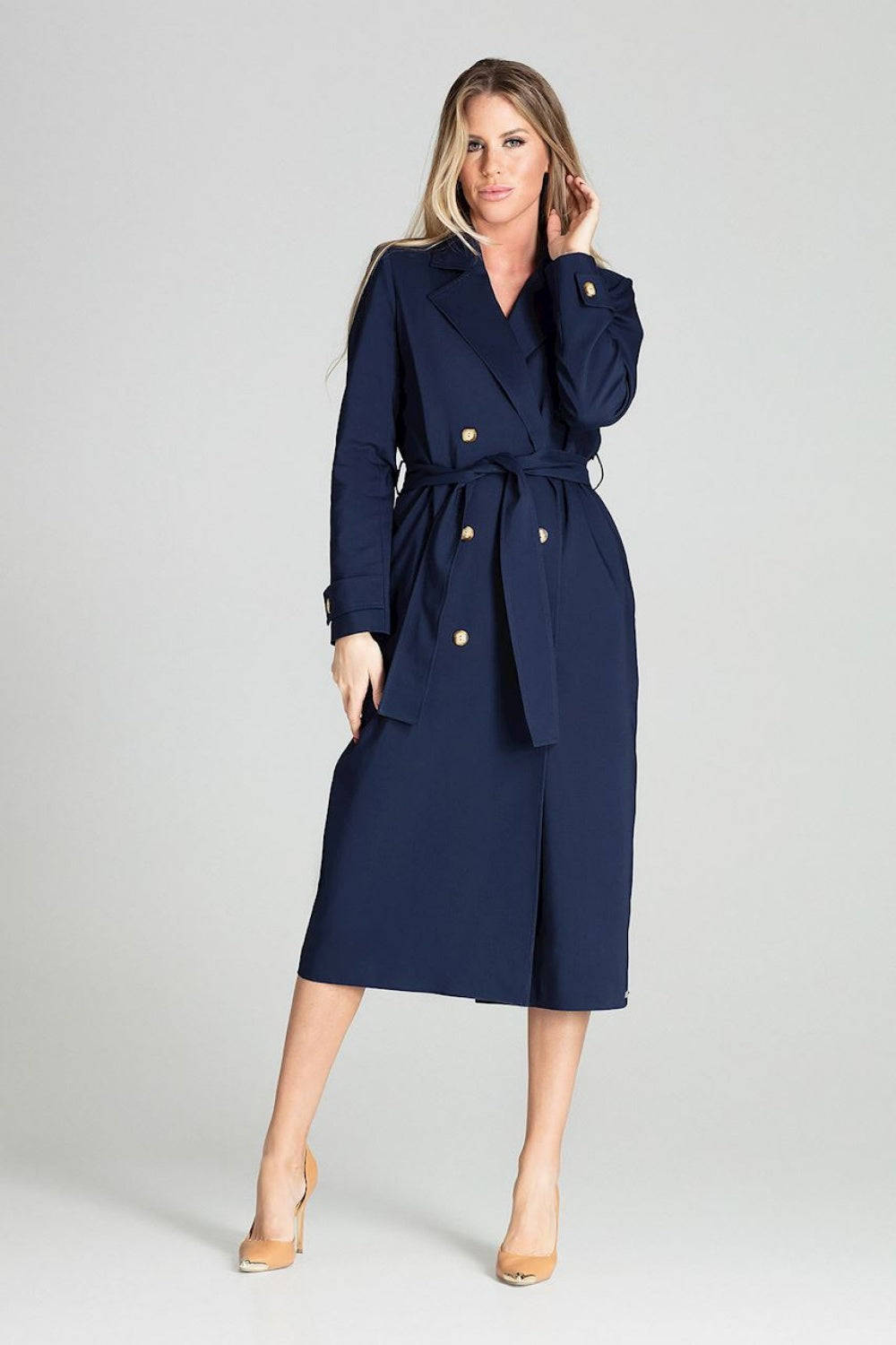 Women Navy Blue Long Coat