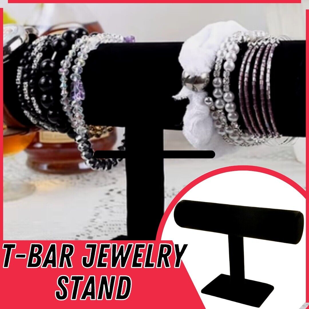 T-Stand For Necklaces & Bracelets Black Velvet Holder Organizer Jewelry Display