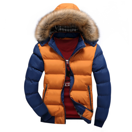 Mens Two Tone Puffer Jacket with Removable Hood