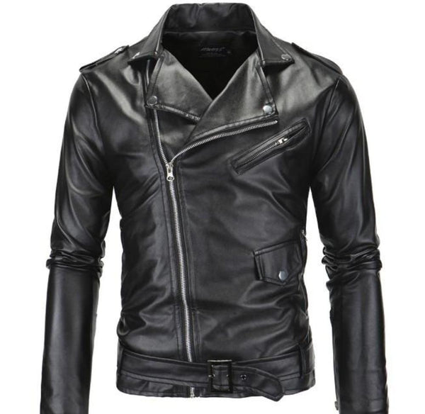 Ninja Stealth Black Mens  Faux Leather Biker Jacket - Yahko Merchandise