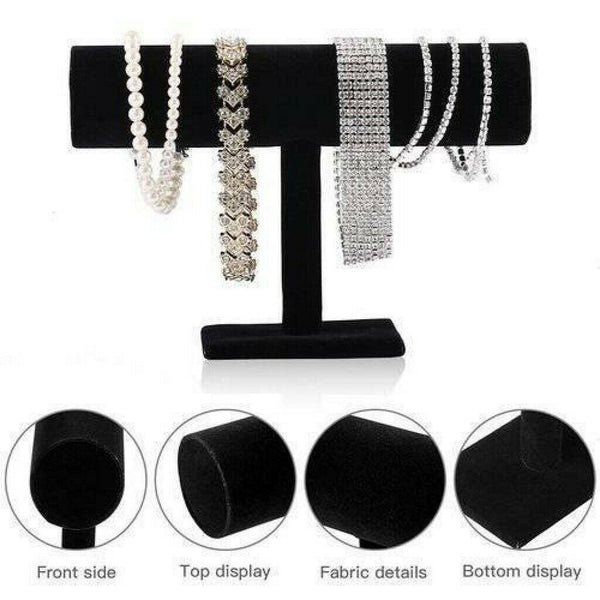 T-Stand For Necklaces & Bracelets Black Velvet Holder Organizer Jewelry Display