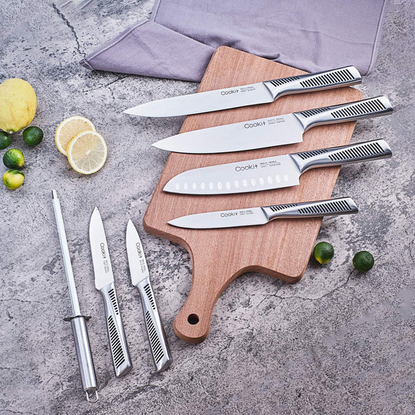 Chef Knives with Non - Slip German Stainless Steel Hollow Handle Cutlery Set with Multifunctional Scissors Knife Sharpener, Kitchen Knife Set, 15 Piece Knife Sets with Block - Yahko Merchandise