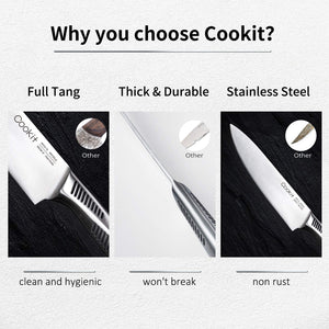 Chef Knives with Non - Slip German Stainless Steel Hollow Handle Cutlery Set with Multifunctional Scissors Knife Sharpener, Kitchen Knife Set, 15 Piece Knife Sets with Block - Yahko Merchandise