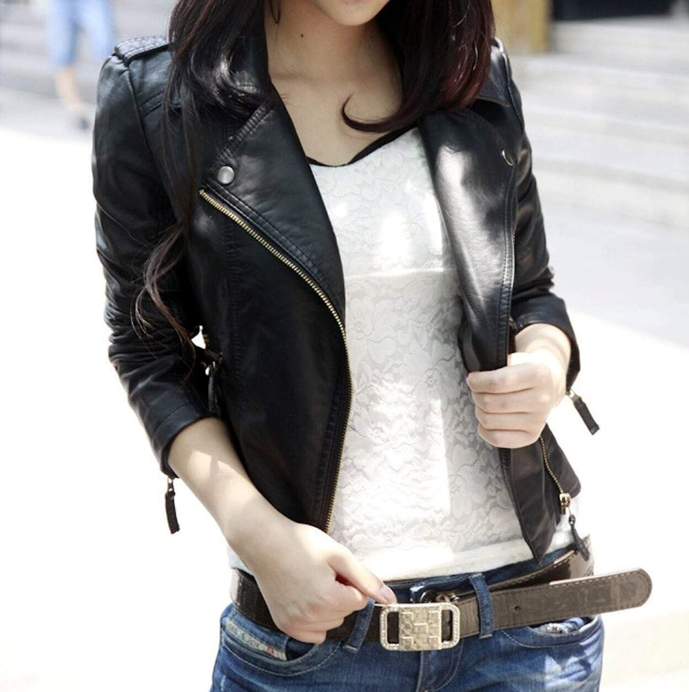 Cropped Vegan Leather Jacket with Pocket for Women - Yahko Merchandise